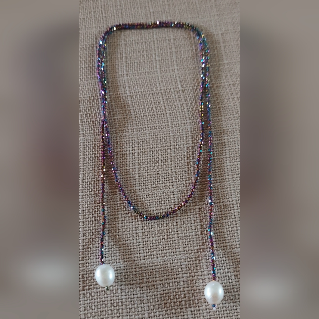 New Handmade Rainbow Bead White Pearl Strand Necklace 22$